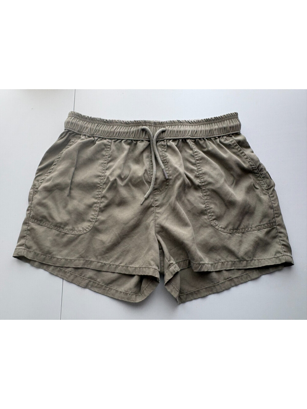 Quince Vintage Wash Tencel Utility Shorts Large Olive Elastic Waist